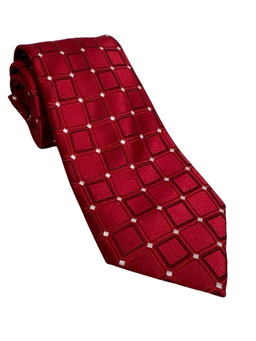 Donald J. Trump Signature Collection Red Geometric Silk Necktie Gold Bar Accent